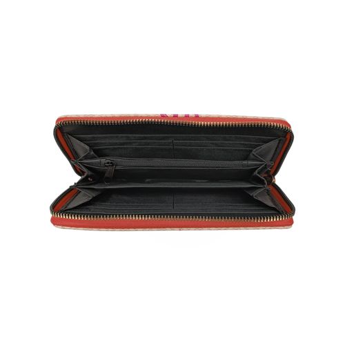 Billetera zip around fucsia estampada para mujer
