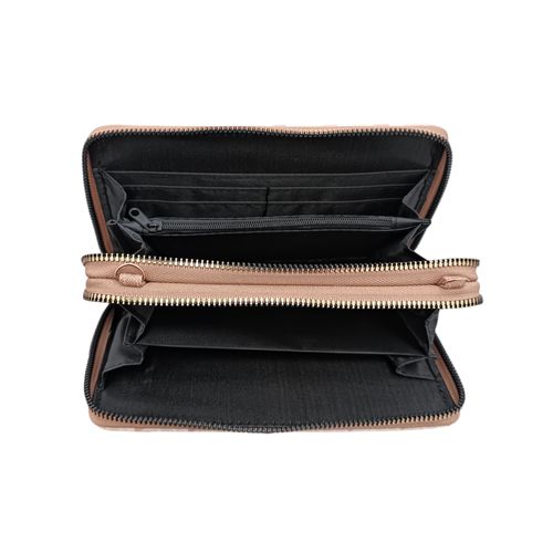 Billetera zip around fucsia estampada para mujer
