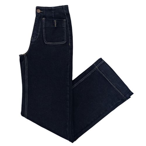 Wide leg jeans azul sólido para mujer