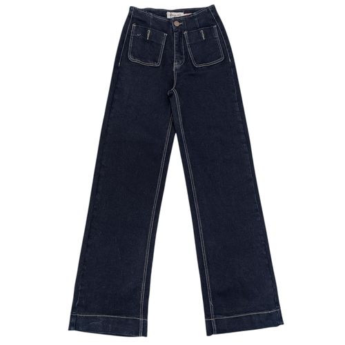 Wide leg jeans azul sólido para mujer