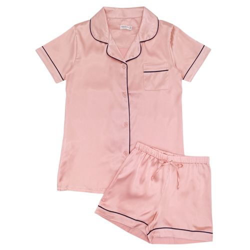 Pijama rosa satinada para mujer