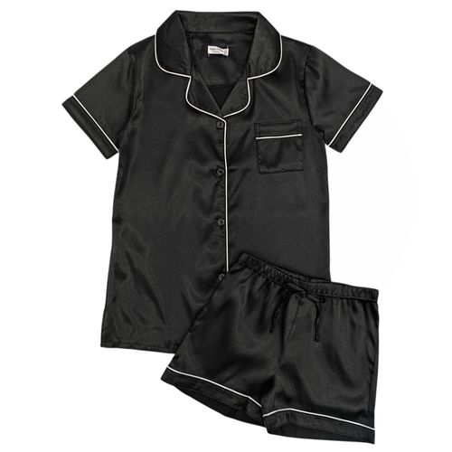 Pijama negro satinada para mujer