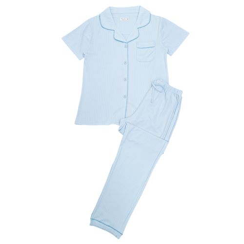 Pijama con pantalón celeste sólido para mujer