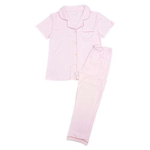 Pijama con pantalón rosa sólido para mujer