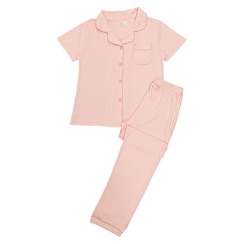 Pijama con pantalón rosado sólido para mujer