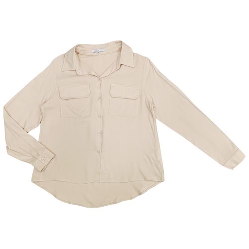 Blusa beige sólida manga 3/4 para mujer