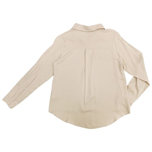 Blusa beige sólida manga 3/4 para mujer