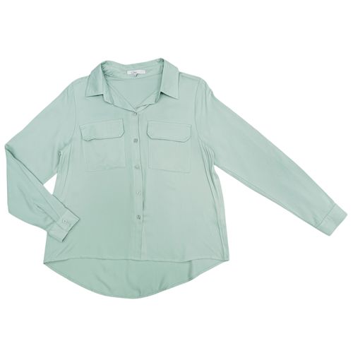 Blusa celeste sólida manga 3/4 para mujer