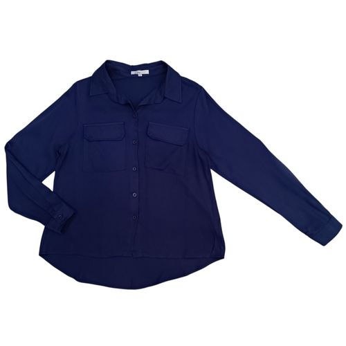 Blusa navy sólida manga 3/4 para mujer