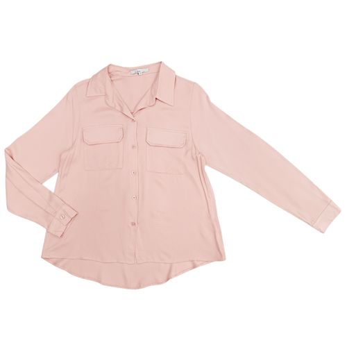 Blusa rosa sólida manga 3/4 para mujer