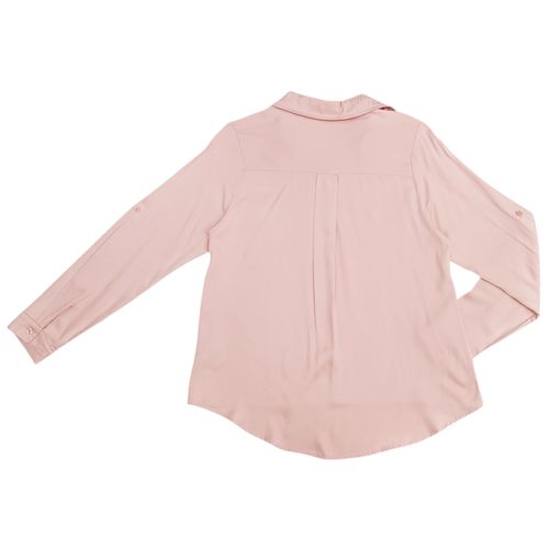 Blusa rosa sólida manga 3/4 para mujer