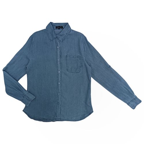 Blusa azul sólida para mujer