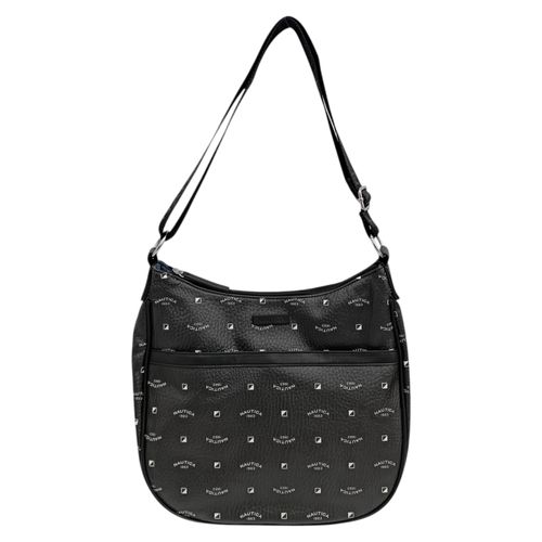 Cartera satchel negra estampada para mujer