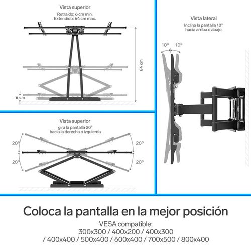 Soporte fijo para TV doble brazo articulado de 37" a 90" pulgadas
