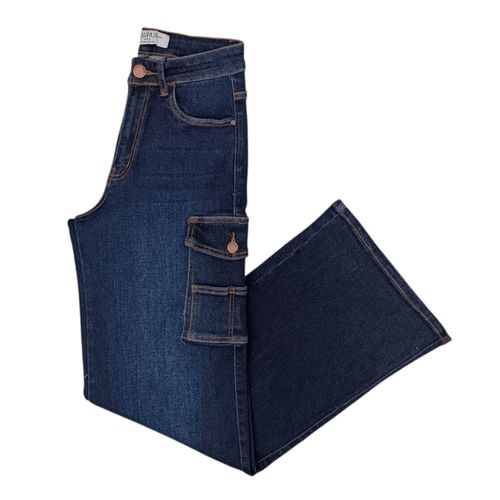 Wide leg jeans navy lavado para mujer