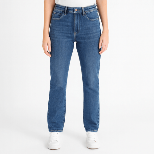 Straight jeans azul sólido para mujer