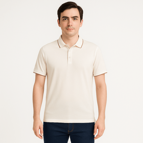 Camisa tipo polo blanca sólida para hombre