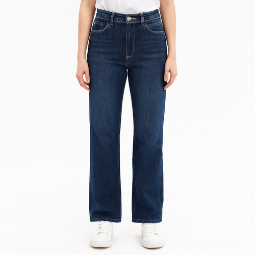 Straight jeans azul sólido para mujer