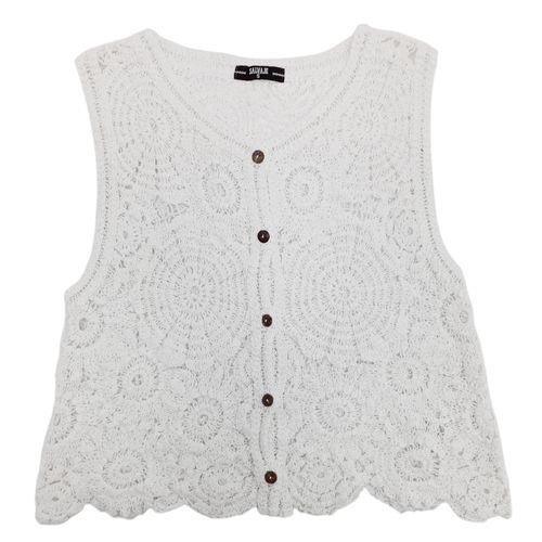 Blusa blanca tipo chaleco desmangada para mujer