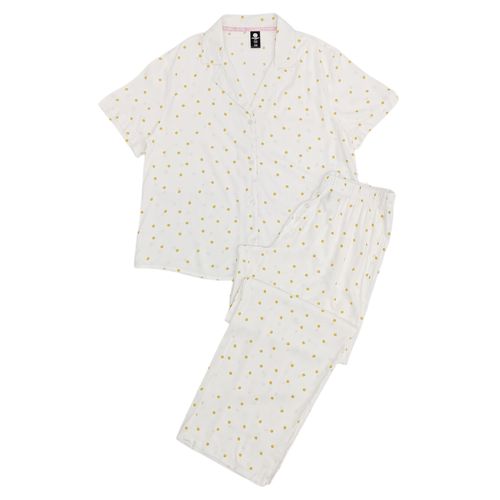 Pijama blanca clásica de pantalón y blusa con botones para mujer