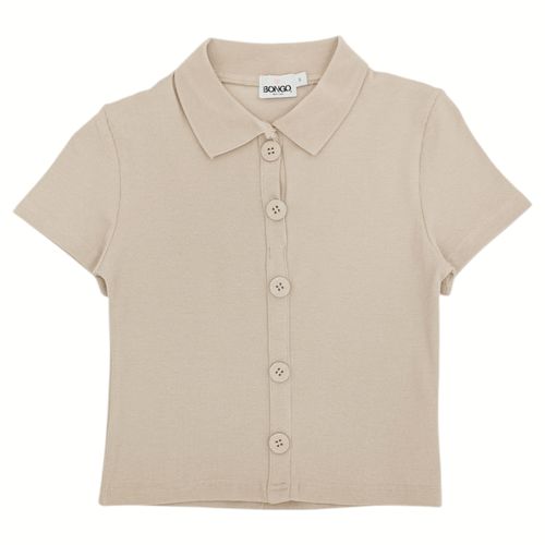 Blusa de mangas cortas con cierre de botones en color beige para niña
