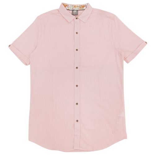 Camisa casual rosa con mangas cortas para hombre
