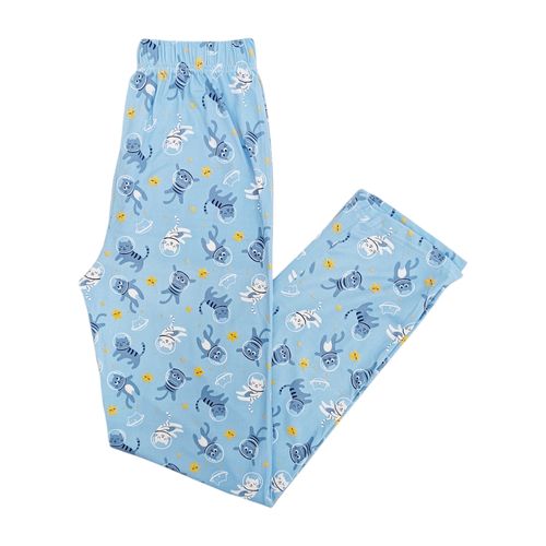 Pantalón de pijama color celeste con estampado de gatos para mujer