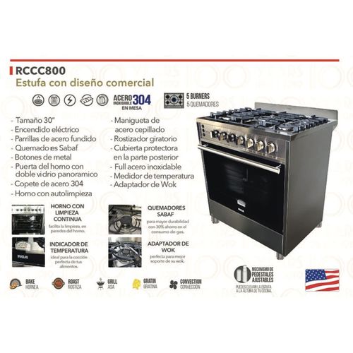 Cocina 5 quemadores con horno a gas 80 cm (30") RCCC800 RCA