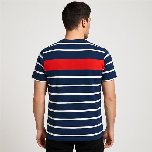Camiseta color navy rayada con mangas cortas y cuello redondo para hombre