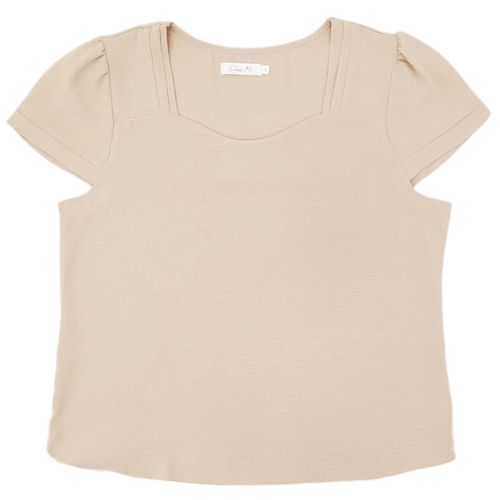 Blusa color beige con cuello cuadrado y mangas cortas para mujer