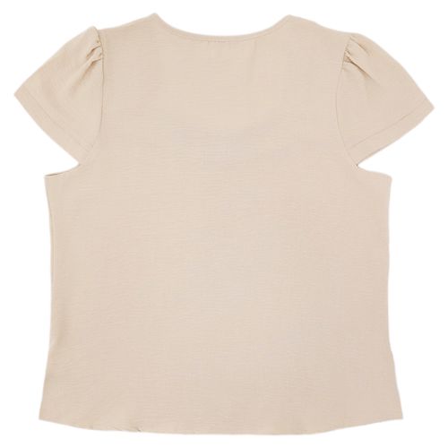 Blusa color beige con cuello cuadrado y mangas cortas para mujer