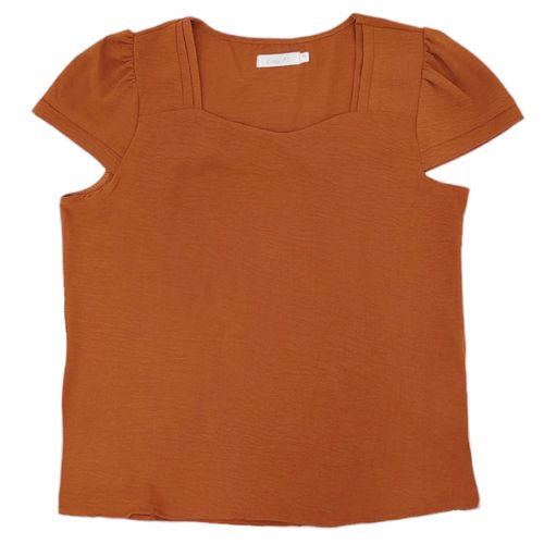 Blusa color terracota con cuello cuadrado y mangas cortas para mujer