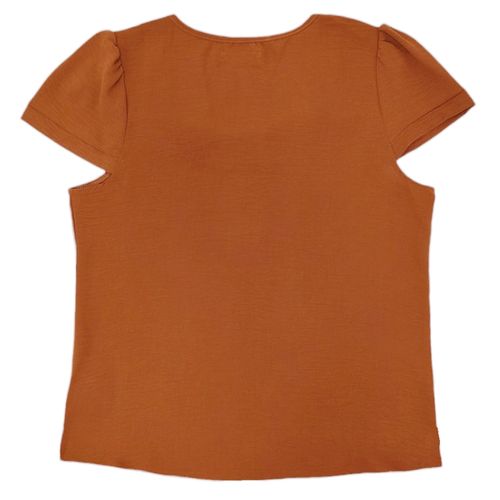 Blusa color terracota con cuello cuadrado y mangas cortas para mujer