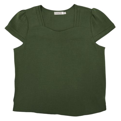 Blusa color verde con cuello cuadrado y mangas cortas para mujer