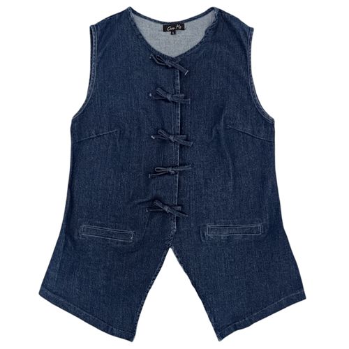Blusa demin color azul tipo chaleco desmangada para mujer