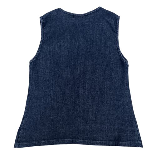 Blusa demin color azul tipo chaleco desmangada para mujer