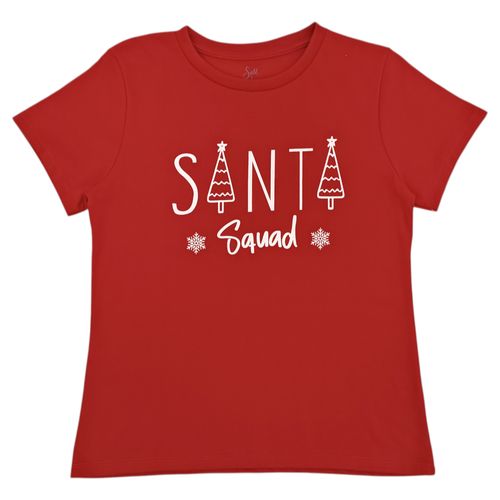 Camiseta navideña color rojo cuello redondo mangas cortas para mujer