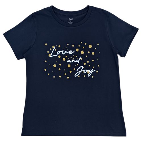 Camiseta estampada color navy con cuello redondo mangas cortas para mujer