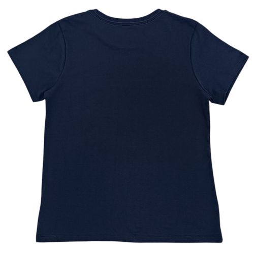 Camiseta estampada color navy con cuello redondo mangas cortas para mujer