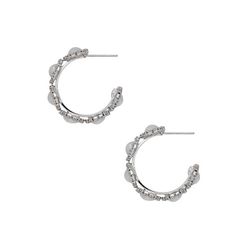 Aretes color plateado con detalle de cristales y perlas para mujer