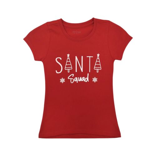 Camiseta navideña color rojo cuello redondo mangas cortas para niña