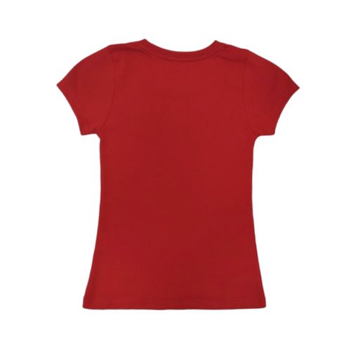 Camiseta navideña color rojo cuello redondo mangas cortas para niña