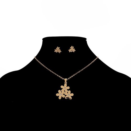 Set de aretes y collar color dorado con diseño de flor para mujer