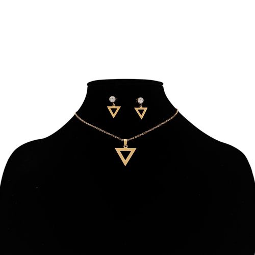 Set de aretes y collar color dorado con diseño geométrico para mujer