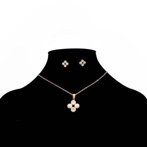 Set de aretes y collar color dorado con diseño floral para mujer