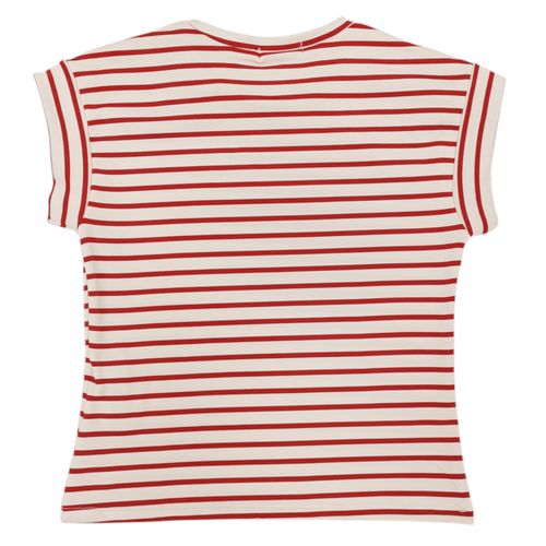 Blusa bicolor rayada con cuello redondo para mujer