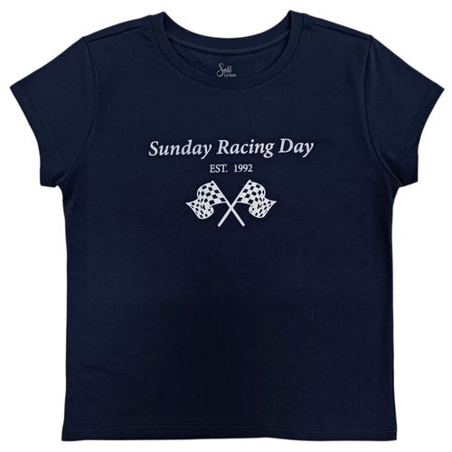 Camiseta racing day con cuello redondo en color navy para mujer