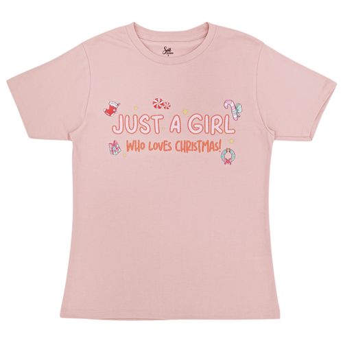 Camiseta color rosa con estampado christmas oversize para mujer