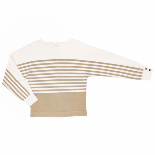 Suéter casual de cuello redondo y mangas largas en bicolor rayado para mujer