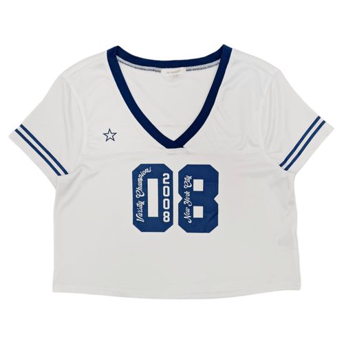 Camiseta cropped color blanco con escote V de mangas cortas para mujer